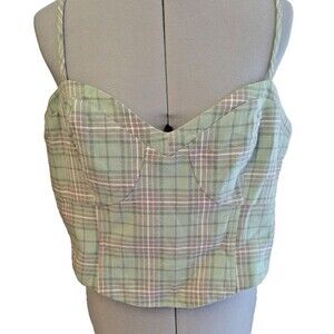 Forever 21 green and‎ grey flannel  Corset Style crop top Sz 1X Summer Festival